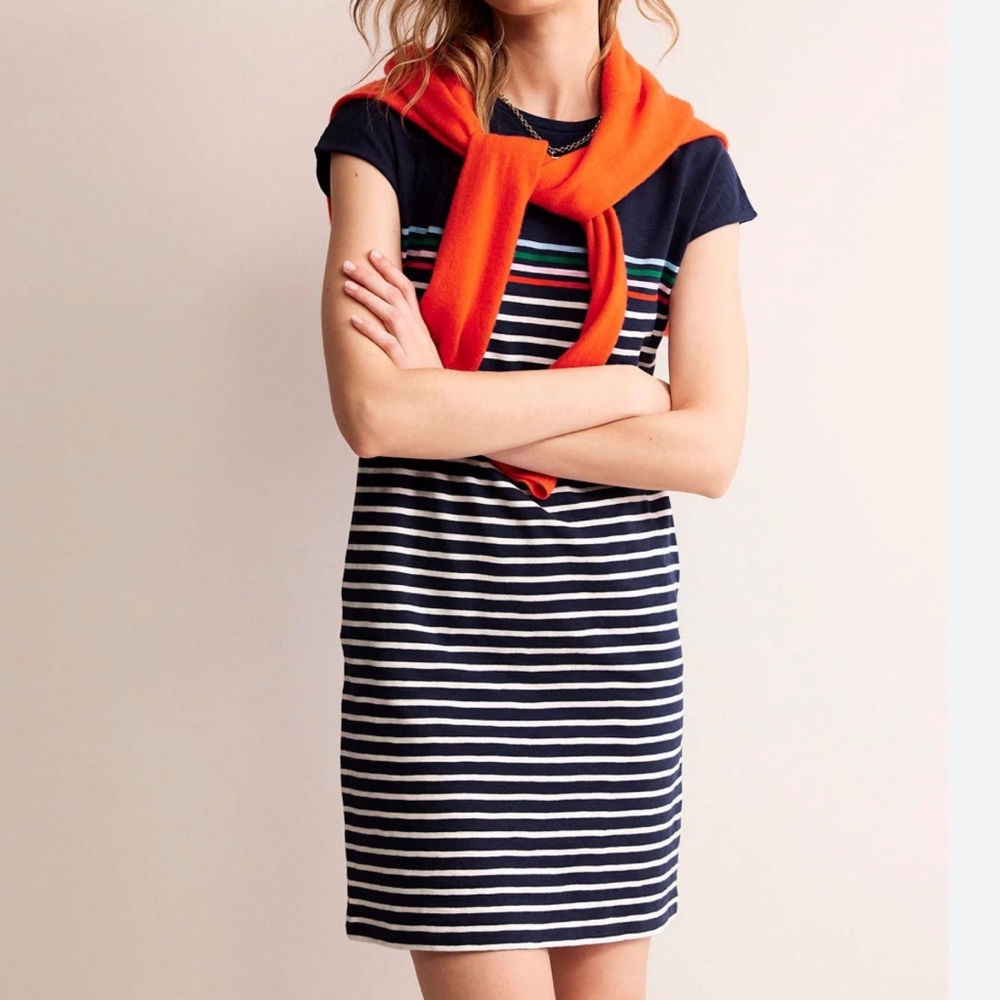🌟BODEN🌟 PAULINA COTTON STRIPED  SHORT SLEEVE T SHIRT KNIT DRESS NAVY SZ 6 P
